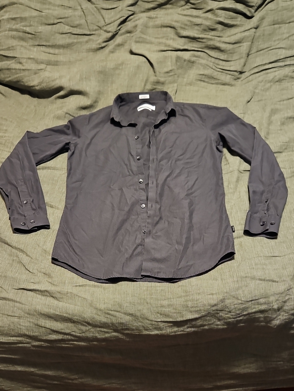Calvin Klein Men's Dark Grey Long-Sleeve Dress Shirt